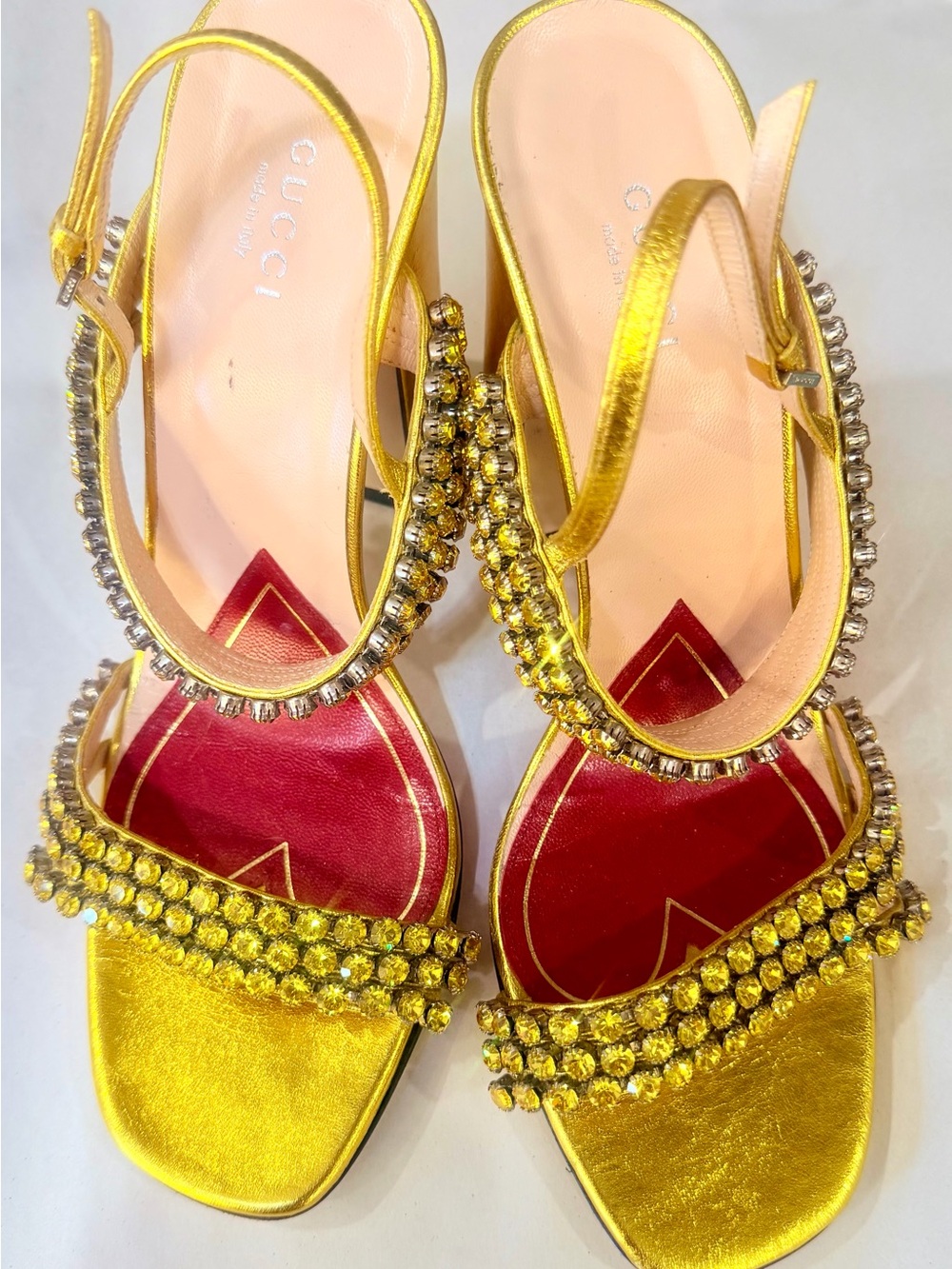 gold Gucci Bertie Crystal Sandals, 39.5